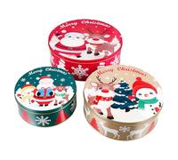 UPKOCH 3pcs Christmas Cake Storage Tins, Metal Cookie Tins for Baking with Lids Christmas Empty Round for Cakes Cookie Candies Biscuits Boxes Packaging Boxes Xmas Themed Containers Tinplate Candy