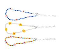 UPKOCH 3pcs Handwoven Boho Daisy Flower Bead Anklet Colorful Elastic Rice Beads Jewelry for Summer Beach Vacations Artisan Crafted Anklets with Fresh Floral Charm
