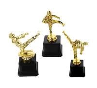 UPKOCH 3Pcs Taekwondo Trophy Set for Small Gold Plastic Award Statues with Side Kick High Kick and ’S Competition Trophy for Martial Arts Ceremony