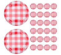 UPKOCH 40pcs Red Gingham Checkered Jam Jar Lids - 65mm/2.56" Leak-Proof Iron Screw Caps, Mason Jar Replacement Covers for Pickles, Honey & Homemade Jelly