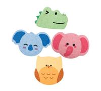 UPKOCH 4pcs Cute Animal Bath Sponges Soft Wood Pulp Cotton Sponges for Boy Girl Adults Gentle Cleanse for Bathroom Use Adorable Owl Elephant Shapes