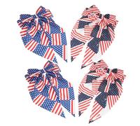 UPKOCH 4pcs Usa Flag Hair Bow Clips for Women, Patriotic Red White Blue Cloth Bow with Extended Tails and Star Stripe Pattern, Prevents Slipping, for Independence Day and Memorial