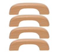 UPKOCH 4pcs Wooden Cabinet Handles Drawer Pulls for Closet and Cupboard, Beech Material with Simple Design, Khaki Finish, Hole Centers Distance 64mm, Can Withstand Huge Pulling Forces,
