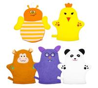 UPKOCH 5Pcs Baby Bath Mitts Soft Cotton Wash Gloves Cartoon Fruit Shapes Gentle Body Scrubbing Gloves for Kids Toddler Bath Time