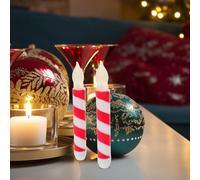 UPKOCH 6pcs Flameless Taper Candles, Red and White Striped Christmas Candy Candles, Batteryated LED Candle Wicks, Warm White Light for Xmas Wedding Birthday Party Home Decor