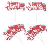 UPKOCH 6pcs Glitter Strawberry Cake Picks and Flower Banner for Girl First Birthday Reusable Fruit Theme Party Decorations Easy Assembly Summer Shower Cake Toppers