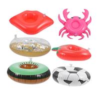 UPKOCH 6pcs Inflatable Drink Holders Cute Beverage Floats for Pool Parties Cup Holders for Summer Fun Fun Drink Floaties with Unique Designs Football Strawberry Crab Kiwi