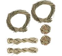 UPKOCH 6pcs Woven Grass Rabbit Chew for Small Animals, Natural Chinchilla and Hamster Teeth Cleaning Biting with Watergrass Balls and Rings for Pet Dental Care and Play