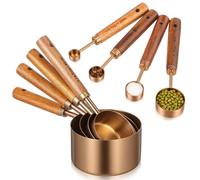 UPKOCH 8 Piece Stainless Steel Measuring Cups and Spoons Set with Wood Handle Rose Gold Baking Tools 19.5 x 8.4 x 5 cm Metal Kitchen Gadgets for Coffee Grounds Liquid Dry Ingredients