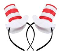 UPKOCH Cat Theme in the Hat Costume Headwear - 2pcs Red and White Striped Hat Headband, Fancy Dress Cosplay Accessories for Book Day, Parties, and Events