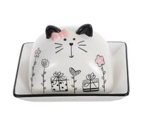 UPKOCH Ceramic Cat Butter Dish with Lid, Cute Pottery Cheese Holder, Novelty Butter Container for Home, Multi-Color, 5.8 X 4.7 X 3.7 Inches