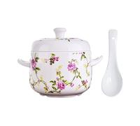 UPKOCH Ceramic Stew Pot Soup Bowl: Small Steaming Cup with Spoon for Kitchen Cooking Egg Custard Medicinal Birds Nest Tonic (Random Color)