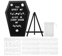 UPKOCH Coffin Shaped Letter Board Sign with Felt Surface and Wooden Frame, Easy to Use Versatile Message Board for Halloween Party and Home Decor, Includes Set of Letters and Symbols