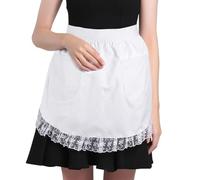 UPKOCH Cotton Waist Apron with Lace, Short White Frilly Waitress Apron with 2 Pockets, Cute Maid s for Women, Cooking Pinafore for Kitchen, Cafe, Restaurant, Cosplay, Party