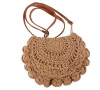 UPKOCH Cotton Woven Crossbody Bag for Women, Hollow Handwoven Shoulder Bag Adjustable Strap, Summer Beach Holiday Tote in Coffee Color