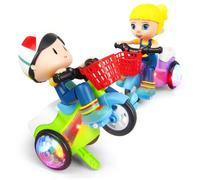 UPKOCH Creative Stunt Tricycle for Multi-functional Ride LED Lights Plastic Construction Easy Assembly Girl Style Battery- Random Color Suitable for Year Olds Outdoor Play Random Color