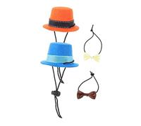 UPKOCH Decorative Pet Costume Small Hat and Bow Tie Kit for Hamsters Bunny Guinea Pigs Chinchillas Hedgehogs Festival Outfit with Blue and Orange Hats and Yellow and Brown Bow Ties