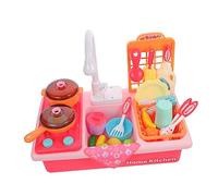 UPKOCH Electric Dishwasher Pink Plastic Pretend Kitchen Sink Playset for Battery Operated Water Flow Dishwasher Enhancing Creativity and Housework Skills