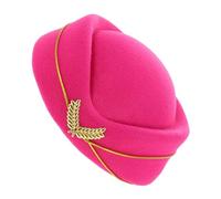 UPKOCH Faux Wool Air Hostess Hat Deep Rose Red Felt Stewardess Cosplay Costume Accessory Women S Flight Attendant Beret Cap for Stage Performances Parties