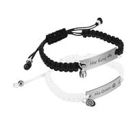 UPKOCH Handmade White Cord Couples Set with Stainless Steel Heart Charm His Queen King Engraved Partner Wristbands for Valentine’S Day