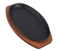 UPKOCH Iron Steak Pan Steak Plate Serving Plate with Wooden Tray Simple Elegant Dirt-Resistant Smooth Surface Grill Pan and Grilled Fish