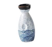 UPKOCH Japanese Style Glazed Ceramic Sake Pot with Ocean Wave Pattern Hand-Painted Tokkuri Bottle for Traditional Sake Serving and Tableware at Home or Restaurant