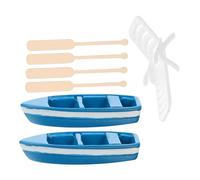 UPKOCH Miniature Beach Chair and Boat Ornament Kit Ocean Dollhouse Decoration with Blue Boats White Beach Chair and Oars Sandbox Side Decors for Landscape Crafting