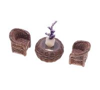 UPKOCH Miniature Dollhouse Furniture Handmade Wicker Rattan Dining Table and Chairs for Creative Role Playing Construction with Realistic Design