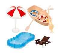 UPKOCH Miniature Dollhouse Swimming Pool with Boat and Beach Chair Lightweight Mini Model for Doll House Decoration Summer Scene Craft Smooth Surface Miniature Furniture