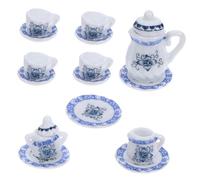 UPKOCH Miniature Porcelain Tea Set Blue Floral Dollhouse Accessories Mini Ceramic Teapot Cups Plates for Mini House Decoration and Victorian Dolls House Scene