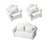 UPKOCH Miniature Sofa Set for Dollhouse White Mini House Furniture with Pillows Includes Single and Double Sofa Solid and Cloth and Realistic Model for Doll Play and Decoration