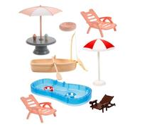 UPKOCH Miniature Swimming Pool with Pool Lounger Chair Tiny Beach Umbrella and Boat Models Plastic Dollhouse Beach Accessories for DIY Crafts Indoor and Outdoor Fairy Garden Decoration