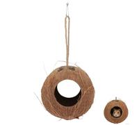 UPKOCH Natural Coconut Shell Bird Shelter and Lizard Hiding Nest with Dual Entrances, Multifunctional Parrot Feeder and Birds Eating Bowl for Cage Pet Supplies