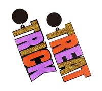 UPKOCH Oversized Asymmetrical Acrylic Letter Earrings for Women, Colorful Glitter Dangle Drop Earrings, Halloween Spooky Treat Jewelry for Women