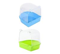 UPKOCH Parrot Hanging Bird Bath Tub 2pcs Set Creative Bird Shower Basin with Hooks Green and Blue Plastic Pet Bathing Supplies for Caged Parrots