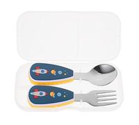 UPKOCH Portable Utensils with Short Handle Spoon and Fork Stainless Steel Durable Tableware for Training Lightweight Cartoon Design for Travel and Outdoor Use