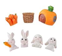 UPKOCH Rabbit Miniature Figurines 7pcs Set Plastic Bunny Cake Toppers Carrot Basket Decorations for Birthday Party and DIY Craft Home Decor