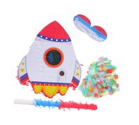UPKOCH Rocket Pinata for Birthday Party with Stick and Blindfold Space Themed Party Supplies for Boys and Fillable Cardboard Design with Crepe Paper Easy to Hang