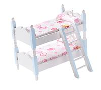 UPKOCH Scale Miniature Wooden Bunk Bed Dollhouse Furniture with Patterned Mattress Cotton and Wood Material Realistic for Doll House Bedroom Decor