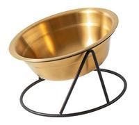 UPKOCH Stainless Steel Raised Dog Bowl with Neck Protection Stable Black Iron Easy to Clean Pet Feeder for Cats and Dogs Smooth Polished Edge Gold Steel Single Bowl
