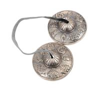 UPKOCH Tibetan Buddhism Brass Cymbal Bell Small Meditation Percussion Instrument for Yoga and Religious Ceremony Handmade Brass with Eight Auspicious Symbols Portable Design for Positive