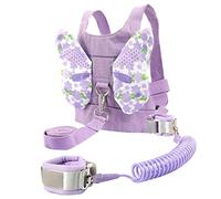 UPKOCH Toddler Safety Harness Leash with Anti-Lost Wrist Link for Kids Boys Girls, Baby Walking Harness Set with 360° Rotating Spiral Wristband and Backpack, Purple Wing Pattern