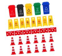 UPKOCH Traffic Play Signs for Early Education Miniature Roadblock with Trash Cans and Cones Realistic Traffic Symbols for Cognitive Learning and Scenario Based Play