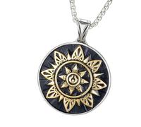 UPKOCH Vintage Men’s Sunflower Pendant Necklace with Gold-plated Stainless Steel round Charm and Square Pearl Chain, Retro Neck Jewelry for Casual and Formal Wear