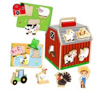 UPKOCH Wooden Barn Puzzle for Safe Non Toxic Farm Learning with Rounded Edges Cognitive Development Brain Teaser Compact Portable Educational Playset for Family Bonding