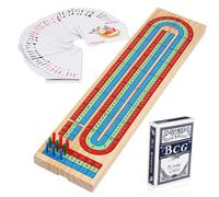 UPKOCH Wooden Cribbage Board Game with Deck of Cards and Multi-pegs, Foldable Scoring Board, Reusable Design for Gatherings and Parties, Traditional Craftsmanship Style