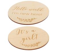 UPKOCH Wooden Growth Celebration Cards 2pcs Set, 10cm Diameter Round Commemorative Cards for Newborn Photo Props, Growth Memory Keepsake