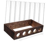 UPKOCH Wooden Plant Terrarium with 5-hole Rack and 8 Glass Test Tubes Propagation Wall Hanging Tubes Hydroponic Plant Container Set with Cleaning Brush for Home and Office Tabletop Gardening