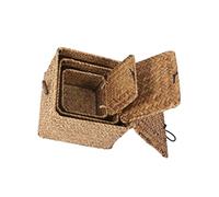 UPKOCH Woven Storage Box with Lid, Seagrass Braided Sundries Organizer Basket Set of 3 (large, Medium, Small) for Home Household Storage and Shelf Organization