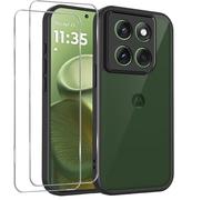 UPLAI 3 in 1 Matte Case for Motorola Edge 60 Fusion/Edge 60 5G, Ultra Thin Shockproof Translucent Case with 2 Screen Protector, PC + TPU Bumper Stylish Skin Feel Cover. Black